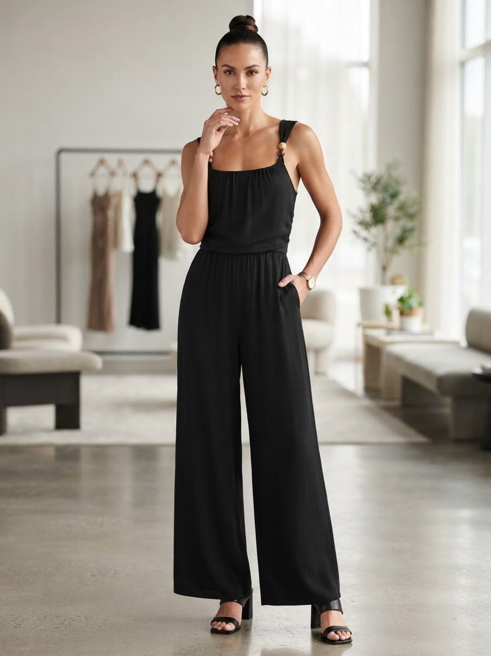 Sleek Black Wide-Leg Sleeveless Jumpsuit